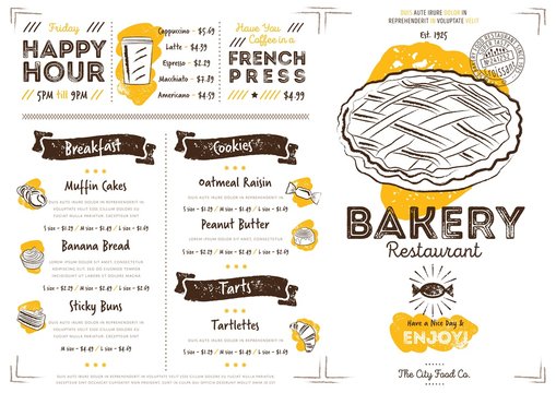 Restaurant bakery cafe menu template flyer vintage design vector illustration