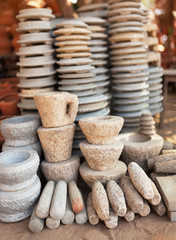 Pile of stone ware for sale. Open Market in Myanmar