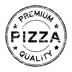 Grunge black premium quality and pizza rubber stamp