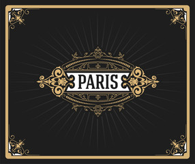 Art-deco badge with floral frame