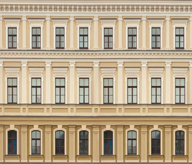 Fototapeta na wymiar Neoclassic architecture wall with windows vintage background