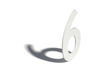 Drop shadow digit. Number SIX 6. 3D
