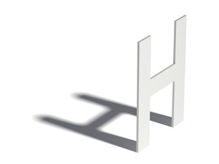 Drop shadow font. Letter H. 3D
