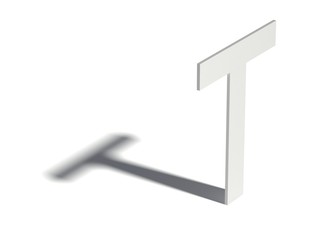 Drop shadow font. Letter T. 3D