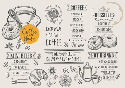 Coffee restaurant cafe menu, template design.