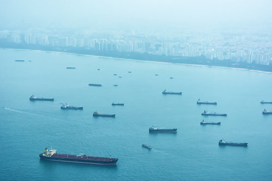 Commercial Shipping off the Coast of Singapore