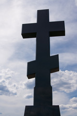 The cross on the mass grave of 166 grenadiers of the army of Peter the great, who died in these places during the battles for Narva. Kingisepp Russia