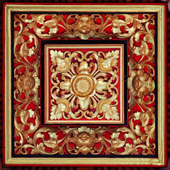 Beautiful, Symetrical, Hand Carved and Painted, Wooden Relief