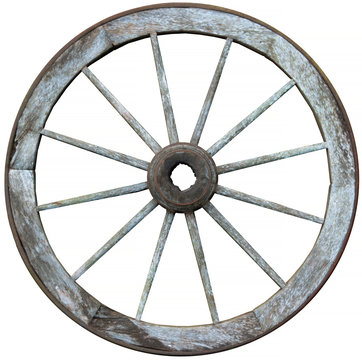 Twelve spoked timber and steel wagon wheel