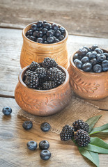 Fototapeta na wymiar Bowl of blackberries on the wooden table