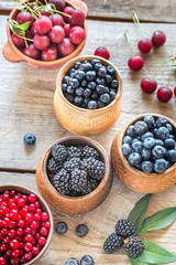 Bowl of blackberries on the wooden table