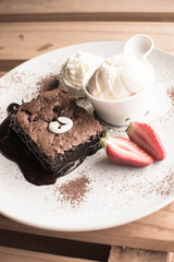 Brownies cake and Ice cream with cartoon concept