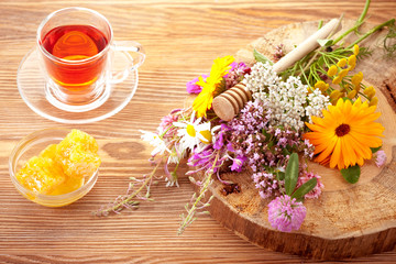 Herbal tea with honey and  medicinal herbs