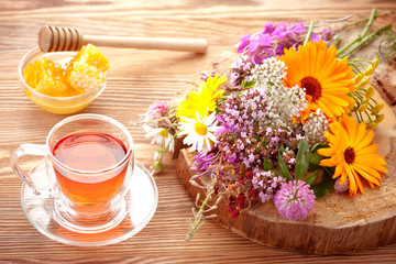 Herbal tea with honey and medicinal herbs