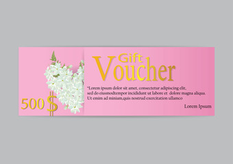 pink Gift voucher for marketing promotion with white jasmine flower background