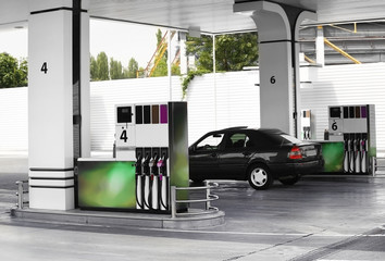 Modern petrol station beside the road - obrazy, fototapety, plakaty