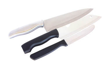 Set of kitchen knives isolated on white background