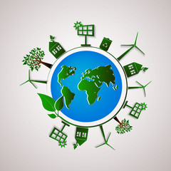 Green planet vector info graphic illustration. Ecology flat design.