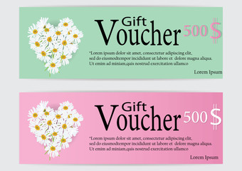 Fototapeta premium Gift voucher for marketing promotion with daisy flower background,set of 2 pink and light green