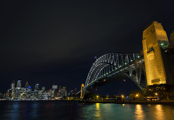 Fototapeta na wymiar sydney harbour bridge and skyline landmarks in australia at nigh