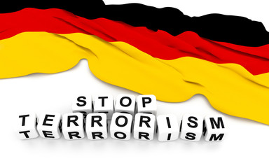 Germany flag and write stop terrorism. 3D rendering.