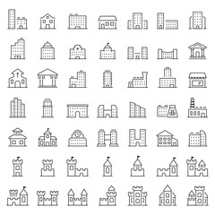 Building icon set in thin line style. Vector symbols. - 116716364