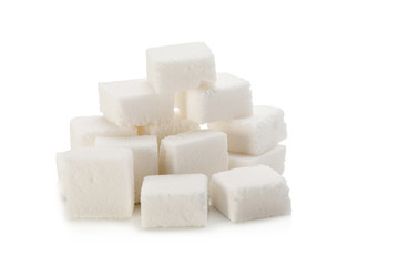 Sugar cubes on white background