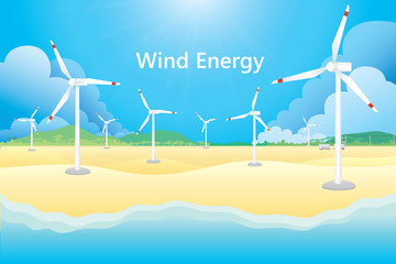 Vector illustration of wind energy near the seacoast.