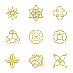 Set of nine golden symbols.