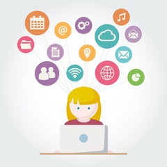 Person with Computer network vector illustration