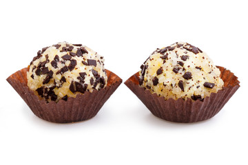 Homemade vegetarian truffle candies isolated on white background