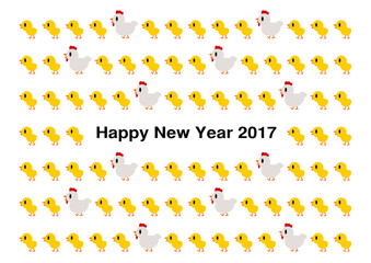 2017年酉年の年賀状イラスト: ニワトリとひよこ模様