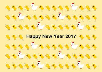 2017年酉年の年賀状イラスト: 鶏とひよこの模様 © osame