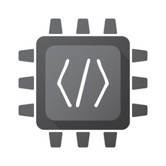 Isolated CPU chip icon with a code sign