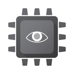 Isolated CPU chip icon with an eye
