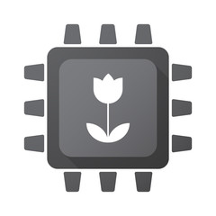 Isolated CPU chip icon with a tulip