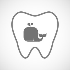 Isolated line art tooth icon with a whale