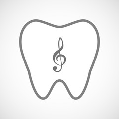 Isolated line art tooth icon with a g clef