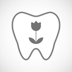 Isolated line art tooth icon with a tulip