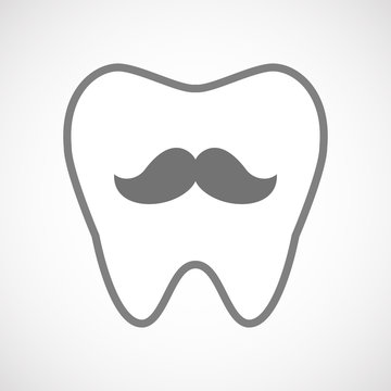 Isolated line art tooth icon with a moustache