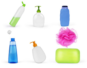 Composition with plastic bottles of body care and beauty product