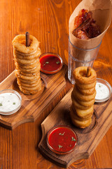 snacks to beer on a wooden table