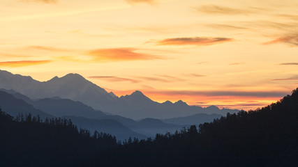 View of snowy mountain before sunrise from poon hill, Nepal.