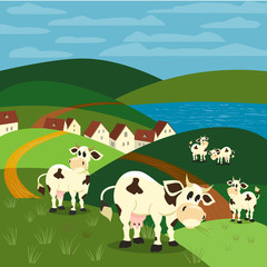Obraz na płótnie Canvas Countryside and cows