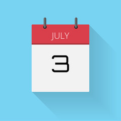 July 3, Daily calendar icon, Date and time, day, month, Holiday, Flat designed Vector Illustration