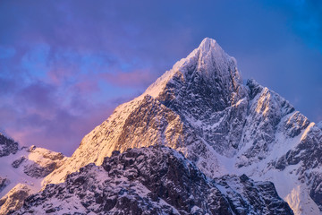 View of snowcapped mountain peak