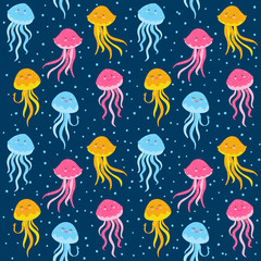 Seamless pattern with cute jellyfishes 