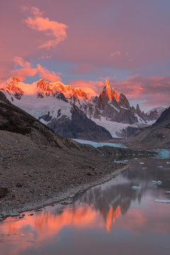 Sunset over snow covered mountains, argentina