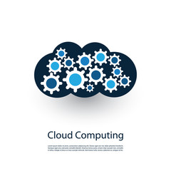 Cloud Computing and Networks Concept, Technology Company Logo Design with Gears Inside