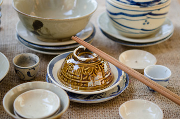 Asian vintage tableware. It's made by clay and very common in so